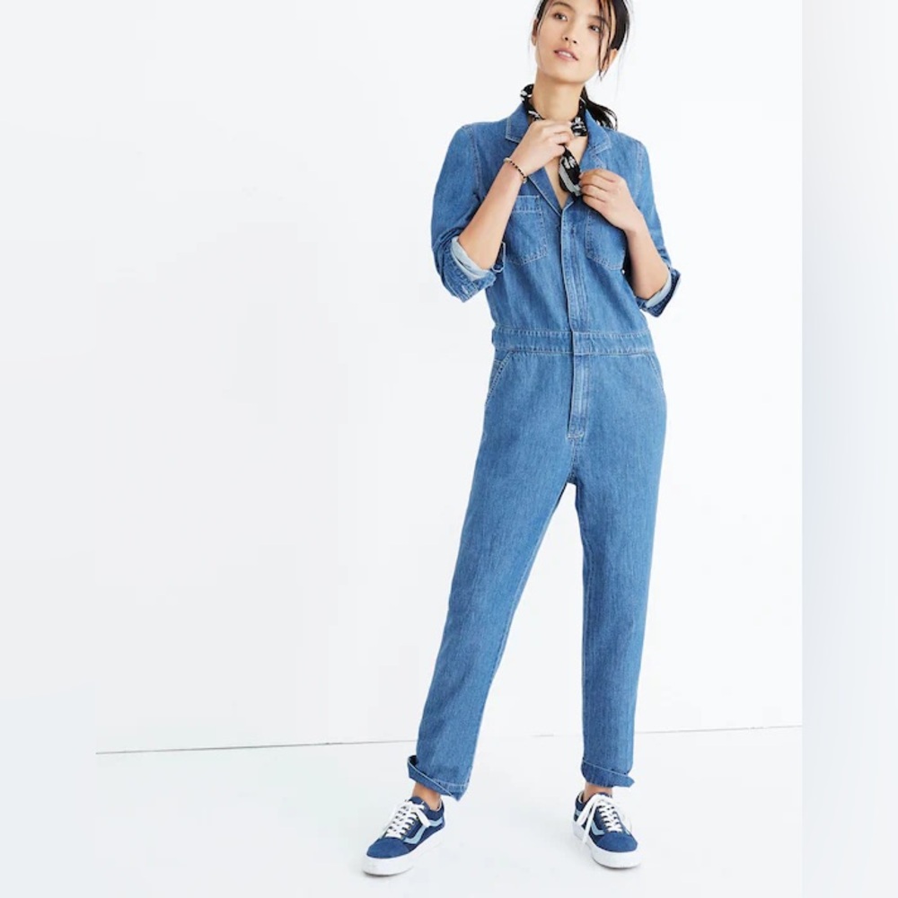Madewell Denim Coverall Jumpsuit in Phair Wash Size XS Utility Cropped Workwear
